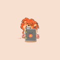 Lion sticker emoticon hugs safe with money