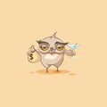 Owl sticker emoticon with bag of money Royalty Free Stock Photo