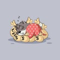 Wolf sticker emoticon sleep on bags money