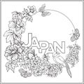 Vector stock illustration with Japanese peony and wild roses and