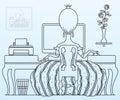 Vector stock illustration. Princess working at the computer.