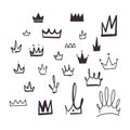 Vector stock illustration with various doodle crowns, hand drawn, doodle style