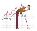 Vector stock infographics. Businessman considers binoculars fallen schedule