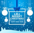 Vector stock Merry Christmas and Happy New Year 2018 blue greeting card template decorations with gift box Xmas ball and Royalty Free Stock Photo