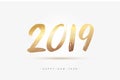 Vector stock 2018 minimalism premium New Year gold calligraphy. Golden numbers text 2018 in hand drawn brush style. EPS 10 Royalty Free Stock Photo