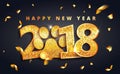 Vector stock 2018 New Year lettering with shining gold dog paw print. Happy New year celebrate greeting typography card Royalty Free Stock Photo