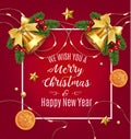 Vector stock We wish you a Merry Christmas and Happy New Year traditional classic design template. Jingle golden bells Royalty Free Stock Photo