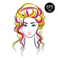 Vector Stock Woman Face. Beauty Girl Portrait with Colorful hair