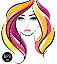 Vector Stock Woman Face. Beauty Girl Portrait with Colorful hair