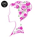 Vector Stock Woman Flowered Silhouette. Woman profile Royalty Free Stock Photo