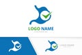 Vector stomach and check mark logo combination. Unique gastrointestinal tract and tick logotype design template.