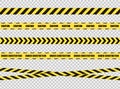 Vector Stop Tapes Set, Dangerous Zone Sign, Bright Yellow and Black Cross Lines on Transparent Background.