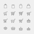 Vector store bags signs or lined shopping basket modern web icons