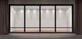 Vector storefront, empty illuminated showroom