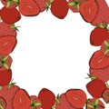 Vector Strawberry fresh fruit healthy food. Red and green engraved ink art. Frame border ornament square. Royalty Free Stock Photo