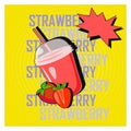 Vector strawberry juice cocktail in pop art style Royalty Free Stock Photo