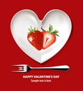 Vector of Strawberry on white heart plate. Valentine's day