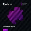 Vector striped flat map of Gabon in purple colors on the striped black background