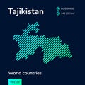 Vector striped flat map of Tajikistan in green colors on the blue background