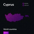Vector striped Map of Cyprus in violet colors on a black background. Flat style Royalty Free Stock Photo