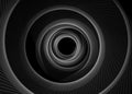 Vector striped spiral abstract tunnel dark background. Spiral funnel. Gray twisted ray black hole. Exciting gently spiraling