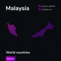 Vector striped stylized flat Malaysia map in purple colors on striped black background