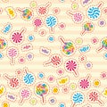 Vector Stripes Colorful Candy and Lollipops pattern