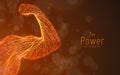 Vector strong man arm. Big biceps formed with swirl lines and glowing points. Strength, power, security concept. Vector Royalty Free Stock Photo