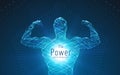 Vector strong man. Big biceps formed with swirl lines and glowing points. Strength, power, security concept. Vector Royalty Free Stock Photo