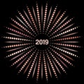 Vector style design of a single radial burst of New Year 2019 in rose gold flat colors