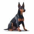 Vector Style Doberman Dog Sitting: Bold Colors, Sharp Angles, Dystopian Cartoon
