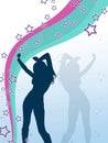 Vector style girl with stars and music notes Royalty Free Stock Photo
