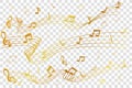 3 style of golden Musical Note waving line, for your element design, at transparent effect background