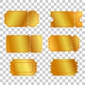 6 style golden ticket or coupon at transparent effect background Royalty Free Stock Photo