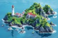 New Zealand Islet with Lighthouse AI Generated