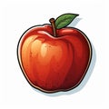 Vector Style Red Apple With Green Leaves - Intense Shading And Detailed Miniatures