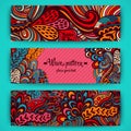 Vector stylish floral banners. Bright doodle cartoon cards in vector. Abstract header vector background. You can place your