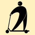 Vector stylized black silhouette of a man on a Kick scooter isolated on a white background. Icon, symbol, logo, pictogram. The Royalty Free Stock Photo