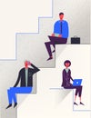 Vector stylized characters. Business illustration. Career stairs concept. Royalty Free Stock Photo