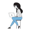 Vector stylized illustration of a beautiful cute girl with laptop. Royalty Free Stock Photo