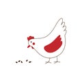 Vector stylized illustration - chicken pecking grain isolated on white background