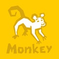 Vector stylized Monkey illustration Isolated on yellow background. Cute playful monkey icon. Brutal modern style. White icon,