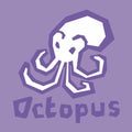 Vector stylized Octopus illustration isolated on violet background. Childish baby octopus icon. Brutal modern style. White icon,