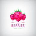 Vector stylized paper origami faceted berry, pink red modern strawberry logo, icon, emblem isolated.