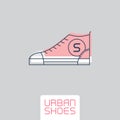 Vector Stylized sneakers. Outline urban shoes. Sport icon, design element or logo in line style.