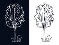 Vector stylized tree on black and on white background. Royalty Free Stock Photo