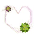 Vector succulent geometric frame,template, heart. Gold colored elements