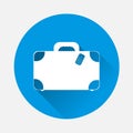 Vector suitcase icon on blue background. Flat image with long shadow