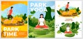 Vector summer activity posters set - yoga, rolling