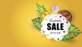 Vector summer background banner 3d paper cut with lace, ice cream. Fruit pineapple and watermelon. Flyer for advertising sales Royalty Free Stock Photo